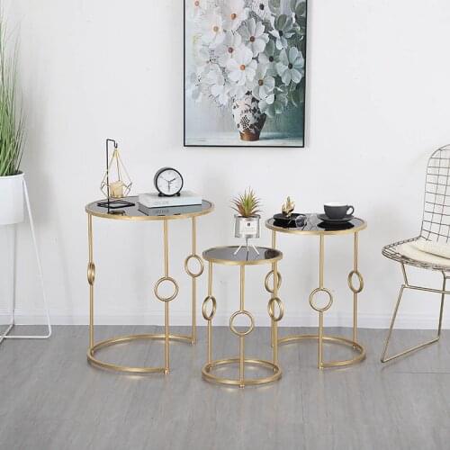 Simple Nordic Metal Coffee Table Living Room Sofa Side Table Creative Small Round Table 3 pieces Combination Glass Table