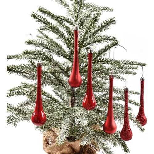Christmas decorations PVC red and white water drop shape pendant garland rattan decoration pendant pendant 6pcs