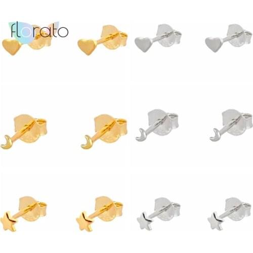 Korean Minimalist Tiny Stud Earrings 925 Sterling Silver Ear Needle Heart/Star/Moon Earring For Women Girl Fashion Jewelry Gift