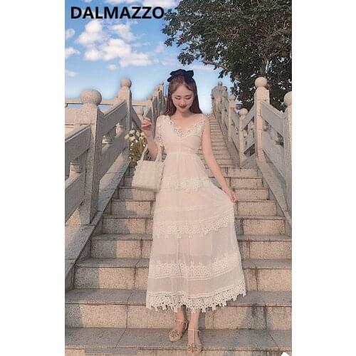 Mesh Patchwork Lace Women V Neck Sexy Leaky Back Spaghetti Strap Long Dress 2020 Summer Fashion Self-portrait Runway Dress Mujer