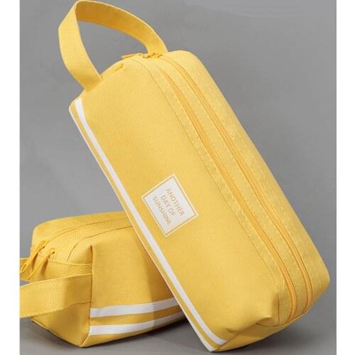Portable Canvas Zip Double Layer Pencil Case Large Capacity Stationery Pen Bag Double Layers Zipper Closure Portable Pencil Case
