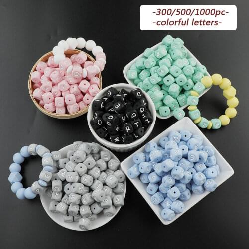 TYRY.HU 300/500/1000pcs Silicone English Letter Beads 12mm Baby Teether Chewing Alphabet Beads Personalized Name DIY Teething