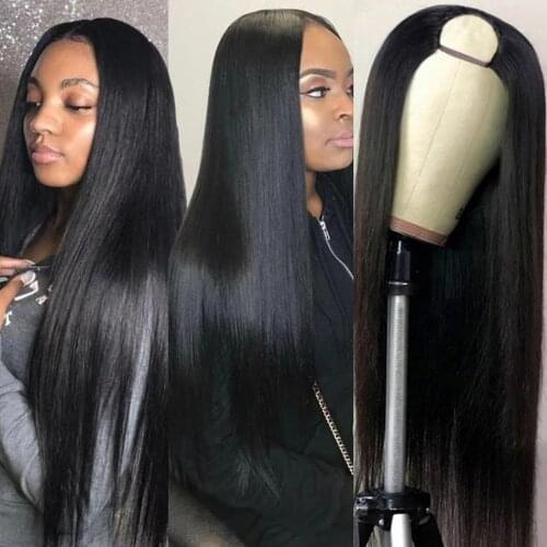 U Part Wig Human Hair Wigs Brazilian Virgin Straight 180 Density Glueless Wig Pre Plucked For Women Natural Color Cheap Wigs