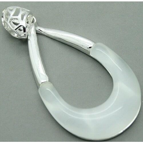 VINTAGE 925 STERLING SILVER CLEAR WHITE OPALS WATERDROP HOLLOW PENDANT 50x28MM