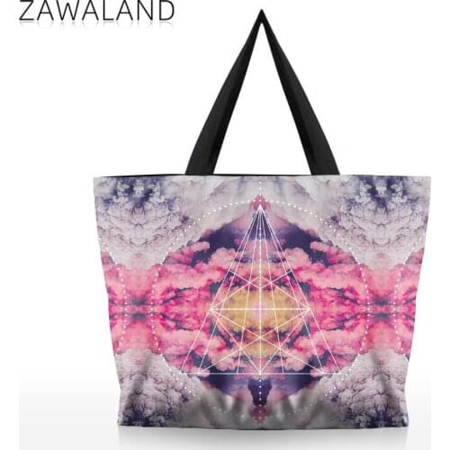 Zawaland New Women Cloud Print Handbag Horizontal Portable Zip Shoulder Bag Female student Item storage Bag Casual shopping Tote