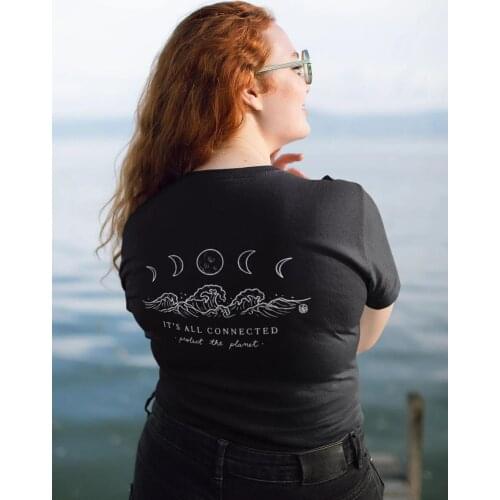 Its All Connected moon and waves T-Shirt 100% Cotton funny unisex women Fashion hipster Aesthetic graphic casual tshirt top tee
