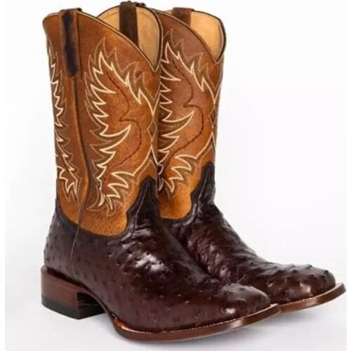 Womens boots autumn / winter 2020 new low heel embroidered fashion boots totem retro round head thick heel medium boots