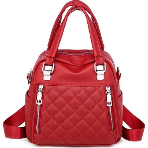 PU Womens Backpacks Leather Female School Bags Pure Color Crossbody Bags for Ladies Bags Plaid Teenage Girls Shoulder Backpack