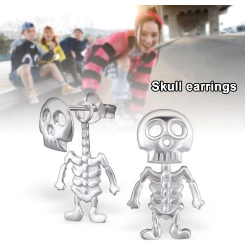 Skull Skeleton Earrings Cute Alloy Piercing Ear Studs Jewelry Gift for Girls Women Halloween d88