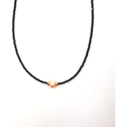 LiiJi Unique Choker Necklace Real Black Spinel 1-2mm Beads Pink Freshwater Pearl 925 Sterling Silver Gold Color Women Jewelry