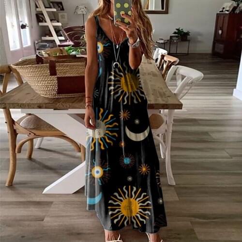 Summer Women Loose Casual Dress Plus Size Sleeveless V Neck Spaghetti Strap Midi Dresses For Women Clothing Vestido 2021