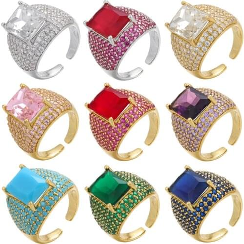 ZHUKOU Little Monster Square Ring for women French Romantic Wedding CZ crystal open Ring fashion chunky rings wholesale VJ275