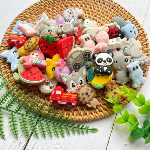 10PCS Animal Silicone Beads Cartoons Shape For Pacifier Clips DIY Cute Teething Toys Silicone Baby Teether