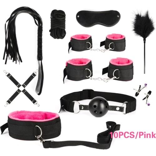 10pcs Pack BDSM Bondage Leather Restraints Adult Sex Toys Fetish Role Play Bed Game Tool for Couple