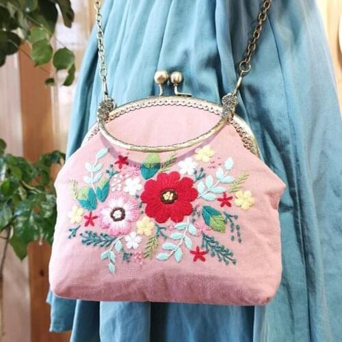 16.5cm DIY Handcraft Needle Arts Portable Bag Messenger Bag 3D Embroidery Flowers Cross Stitch Kit