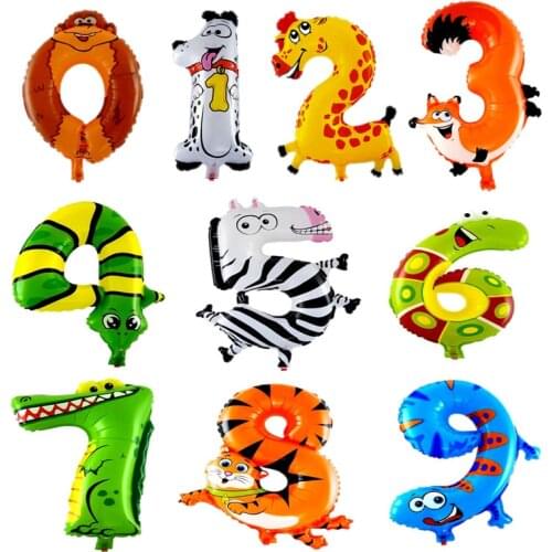 16inch Jungle Safari Party Animals Number Balloons Figures Air Foil Ballon Birthday Party Decorations Kids Baloon Event Supplies