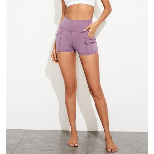 2020 Women Shorts High Waist Seamless Elastic Sport Shorts Push Up Running Sportswear Pocket Fitness Gym Clothes