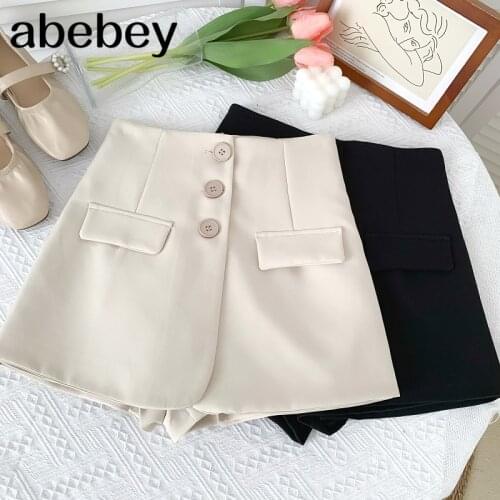 2021 New Summer Fashion All-match solid Shorts high waist slim button Shorts casual suit wide leg Shorts