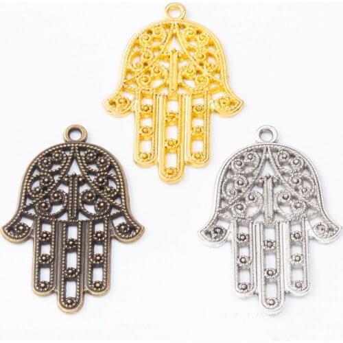 50pcs 39*27MM Antique bronze Vintage silver color hamsa hand of fatima charms pendants for bracelet necklace earring diy jewelry