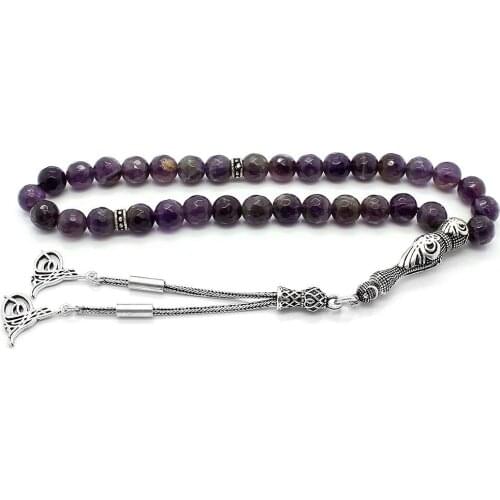 925 Sterling Silver Handmade Rosary with Amethyst Stone and Ottoman Sign