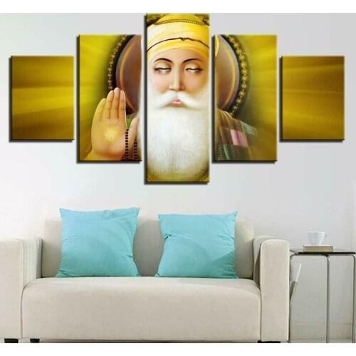 Guru Nanak Meditation Spiritual Poste 5 Panel Canvas Picture Print Wall Art Canvas Painting Wall Decor for Living Room No Framed