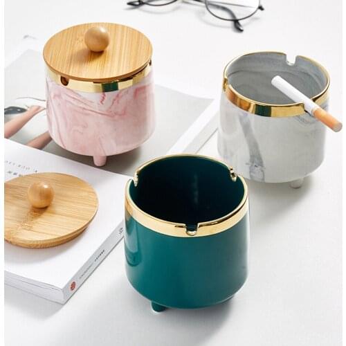 Ceramics Moden Windproof Ashtray With lid for Tabletop Gift for friends Hotel outdoor home decoration Smokeless Ashtray Holder