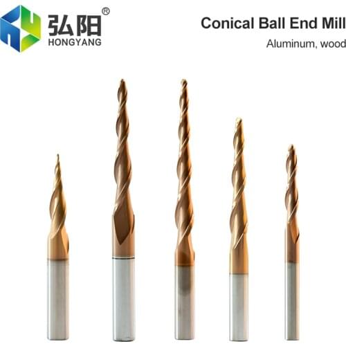 1pc Tapered Ball End Milling Cutter Carbide Cnc Milling Machine Cone Cutter, Used For Wood, Metal And Aluminum Engraving