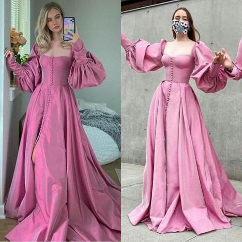 Younger Girls Evening Dresses Satin Long Sleeve Celebrity Prom Dress Zipper Back Robes De Soirée Formal Party Gowns