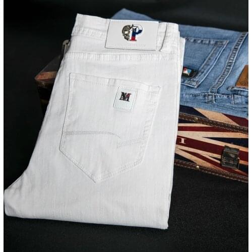 Fashion Casual Slim Fit Denim Trousers White Pants Male Brand Clothes New Men Stretch Skinny Jeans Business jeans for men Chinos