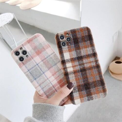 Fashion Plush Plaid Cloth Phone Case For iPhone 11 Pro Max Xr X Xs Max Simple Warm Fabric Back Cover For iPhone 7 8 6 6s Plus SE