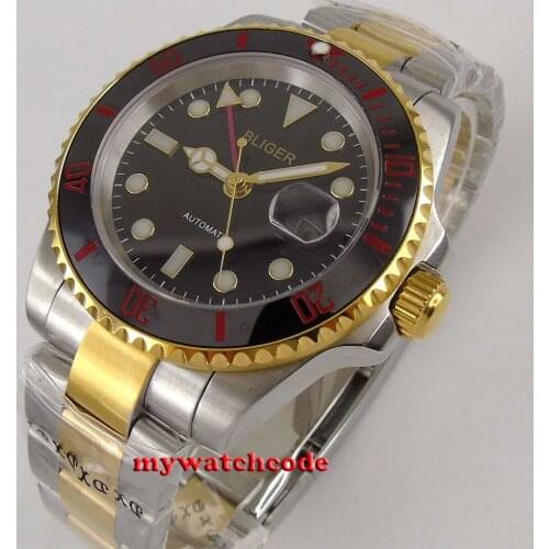 40mm bliger black dial ceramic bezel sapphire GMT date automatic mens watch B269