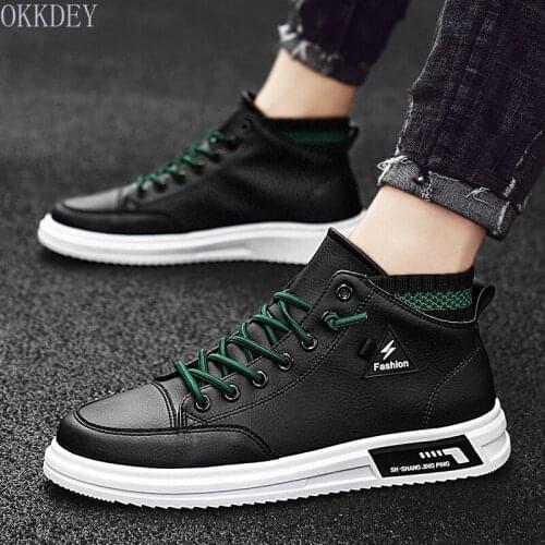 2020 new leisure mens high top board shoes versatile trend mens foot leather top fashion mens shoes fashion four seasons