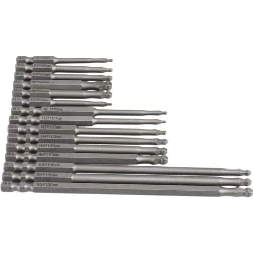 15Pcs Metric Ball End Hex S2 Steel Screwdriver Bit Set,Magnetic Ball Head Hex Bits 1/4Inch Hex Shank 65/100/150Mm Length