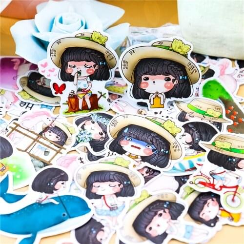 40pcs DIY scrapbooking hand-painted Short hair girl stickers plant travel album journal happy planner label decoration stickers