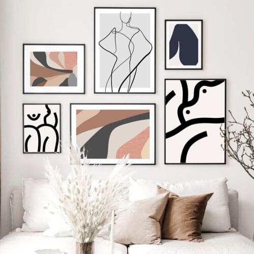 Minmalist Line Body Hill Leaves Wall Art Canvas Painting Abstract Posters And Prints Wall Pictures For Living Room Home Decor