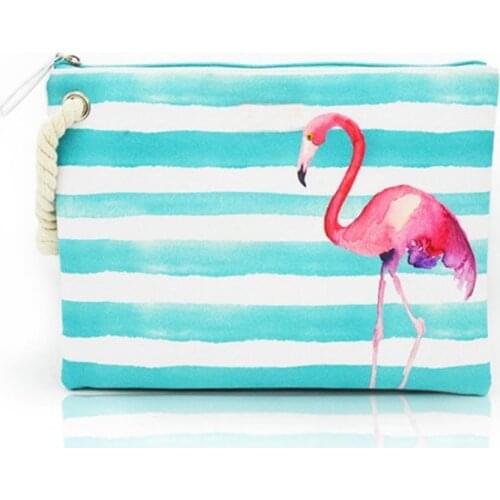 2020 New Womens Wet Bikini Clutch Bag Brand Designer Fashion Stripe Ladys Handbag Flamingo Hemp Rope Beach Bags Bolsa Feminina