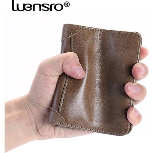 LUENSRO 2020 New Small Men Wallets Short Female Genuine Leather Mens Wallet Card Holder Coin Purse Pockets Mini Wallet Male