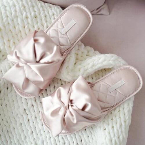 New fashion Satin Imitate silk Bow peep toe home slippers women Sandals Slip On shoes women bedroom slippers flip flops ll875