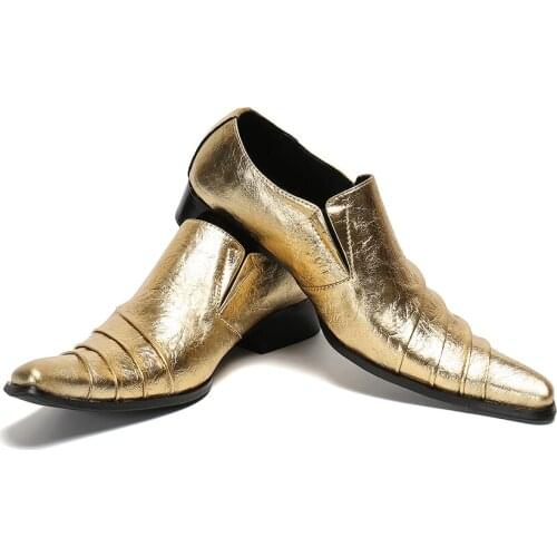 New Luxury Gold Party Leather Shoes for Men Fashion Wedding Prom Men Shoes Plus Size Oxfords Flats Male Club Formal Dress Shoes