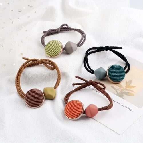 Exquisite Corduroy Hair Band Accessories Simple Button Hair Rope Girl Temperament Headband Women Elastic Scrunchies Hair Jewelry