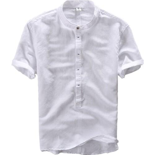 New High Quality leisure Linen Shirts 2019 Summer Men Fashion Style Brand Short Sleeve Shirts Men Free Shipping Y002