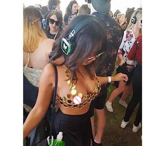 Sexy Metal chain Crystal Women Exotic Sequins Tank Summer Beach Halter Camis Bralette Womens Nightclub Party Crop Tops 2020 New