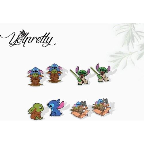 2021 New Stitch Groot Baby Yoda Disney Star Wars Animals Friends in the Box Epoxy Handcraft Acrylic Stud Earrings for Kids