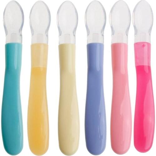 Newborn Baby Soft Safety Silicone Infan Learning Feeding Spoon Flatware Children Dishes Tableware Soup Spoon