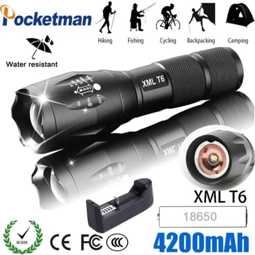 Ultra Bright Rechargeable 18650 LED Flashlight With T6 lamp Adjustable Focus 5Modes Zoomable light Torch Lantern Free Ship