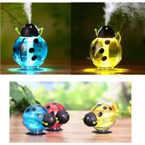 USB Cartoon Ladybug Humidifier 260ml Night Light Aroma Air Essential Oil Diffuser Mist Maker Car Office Baby Bedroom