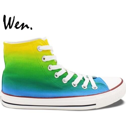 Wen Original Hand Painted Shoes Design Custom Gradual Change of Colors Men Womens High Top Canvas Sneakers for Gifts