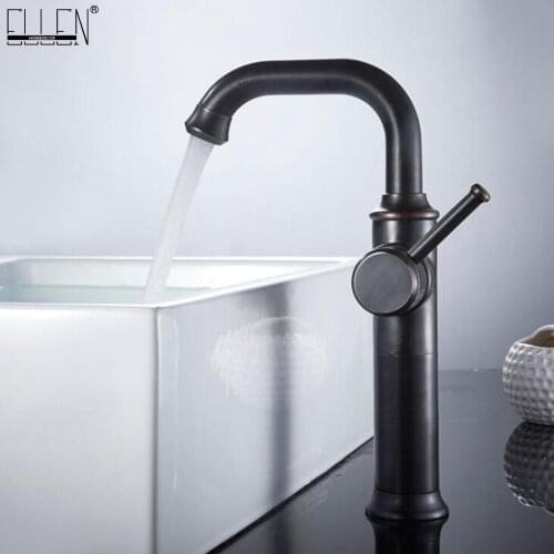 Vidric Deck Mounted Tall Sink Faucets Black Hot Cold Water Copper Oil Rubble Bronze Single Handle Bathroom Basin Sink Faucet EL1