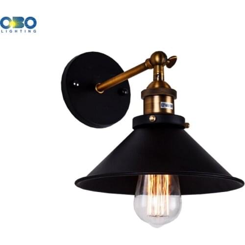 Vintage Iron Black Painted Wall Lamp Bedroom Foyer Warehouse Outdoor/Indoor Lighting E27 Lamp Holder 110-240V Free Shipping