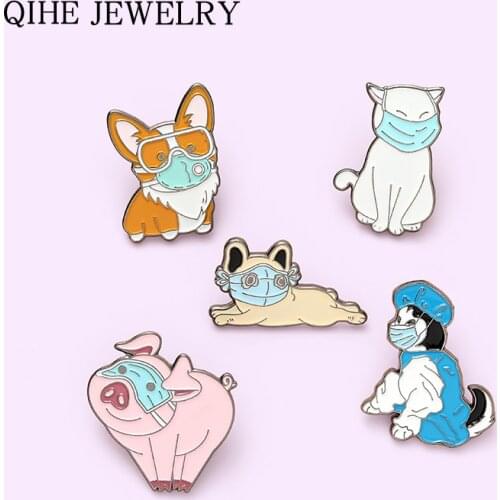 Funny Animal Enamel Pins Cartoon Cat Dog Pig Corgi Brooches for Women Backpacks Lapel Pin Cute Badge Jewelry Gift 2021 Wholesale